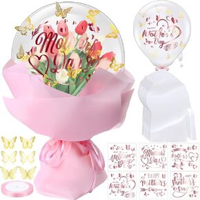 95 Pcs Mother's Day Bobo Balloon Set with 10 Pcs 30 Inch Clear Bobo Balloon 12 Happy Mother's Day Bobo Balloon Sticker 72 Gold Butterfly Decor for Stuffing DIY Mom Gift Party Supply