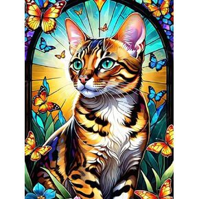 JXAVAXDE Bengal Cat Diamond Painting, Animals and Butterflies Diamond Art Kits for Adults Full Drill Diamond Painting Kits 5D Gem Art Gift Wall Home Decor 12x16 inch
