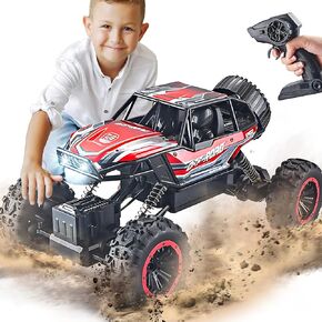 BEZGAR Monster Truck Toys - Remote Control Monster Truck with Light, RC Crawler for Adults, 1:12 Scale RC Truck with 45° Climbing, Remote Control Car for Boys Red