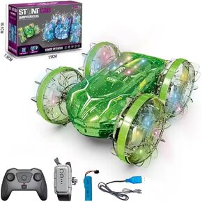 جهاز التحكم عن بُعد في RC Cars Stunt Car Double Side Flip Drift Drift 360 دوران تدور لفتة برمائية استشعار سيارة Stunt ، ألعاب تجمع المياه مقاومة للماء 4WD Toys L للبنات الفتيات (الأخضر)