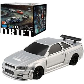 RC Drift Car ، 1/43 RC Drifting Car Model مع مجموعة الأضواء ، جاهزة لتشغيل سيارة سباق التحكم عن بعد عالية السرعة للبالغين (إصدار RTR/أبيض أزرق)