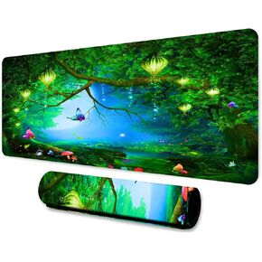 Butterfly Large Mousepad 31.5x11.8 Inches Dream Wonderland Moon Forest Plants Trees Graphic Printed Game Mousepad for Office Computer Desk Decoration BDXPMN256
