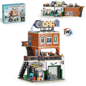2-في 1 في المرآب City Garage & Store Building مع إضاءة LED ، متوافقة مع LEGO ، لعبة العمارة المعيارية للأعمار 10+ (1637 PCS) أجهزة الكمبيوتر