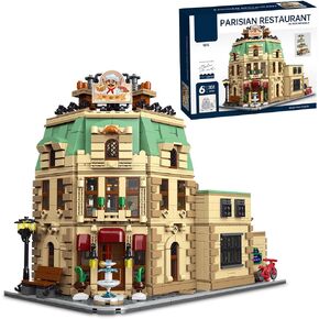 10212 Modular Building Paris Restaurant Building Blocks, Three-Layer Structure Quick-disassembly Design, City Street View House Building Toy with LED, 3104 Pieces Building Block Kit for Adults