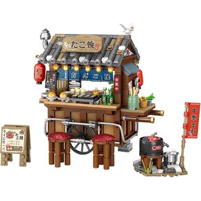 951 Pieces Japan Street View Shop Bricks, MOC Cute Takoyaki Shop Creative Japanese Architecture Set, Collectible Gifts for Adults Kids 6-12