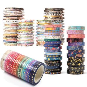 YUBX 100+ Rolls Washi Tape Set Foil Gold Skinny Decorative Masking Tape 3MM Wide Scrapbook Tape for DIY Craft Art Projects Journal Gift Wrapping