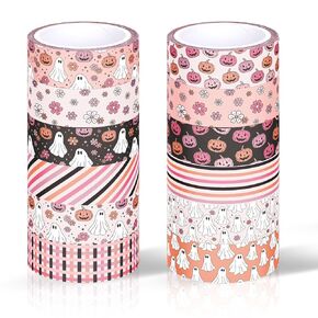 Whaline 12 Rolls Halloween Washi Tape Pink Halloween Pumpkin Ghost Flower Prints Tapking 15mm Cuper Tapeen Tape Sticker for Scrapbook Journal DIY Art Craft Glapp