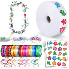 Karenhi Candy Lei Making Kit للتخرج تشمل 2 بوصة × 1000 قدم LDPE Poly Candy LEI لفة أنابيب ، 30 PCS شريط التخرج ، 50 ورقة ملصقات زهرة صافية أكياس صافية للزهور الحرفية