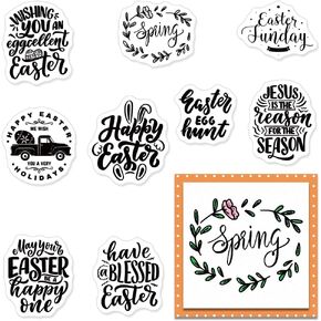 Happy Easter Blessing Words Clear Stamps for Card Making Scrapbooking DIY Decorations, Spring Greeting Words Clear Stamps for Embossing Album Crafts Easter Décor