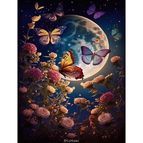 CoHraeu Diamond Painting Kits for Adults, Flowers Heart Diamond Art Kits, 5D DIY Full Drill Seaside Butterflies Paint with Diamonds, Crystal Gem Art for Home Wall Decor 8x12 inch