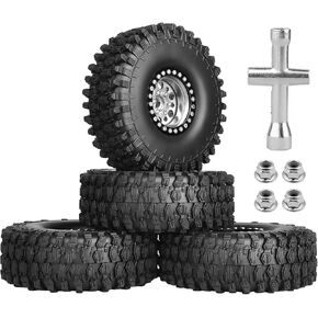 1.9 Beadlock Wheels and Tires 120mm Mud Tires for Axial SCX10 90046 SCX10 II Traxxas TRX-4 Redcat Gen 8 1/10 RC Crawler, 4PCS (Green)