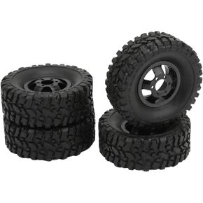 Rc Car Parts 1 Set 2.6in Rubber Tires 1/16 Rc Tires Aluminum Alloy Wheel Hub With 24 Screw And Nut Compatible for Wpl C14 C24 B14 B24 B16 B36 1/16 Rc Car Upgrade Part (Black)