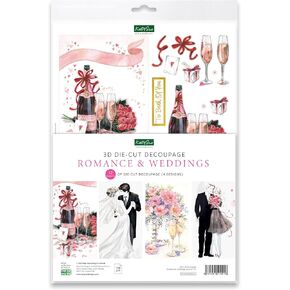 Katy Sue تصمم الرومانسية وحفلات الزفاف 3D أوراق Decoupage لتصنيع البطاقات. 12 ورقة من المشاركة والزفاف تخفيضات في مصنع البطاقات مع الورود وحفلات الزفاف والأزواج والشمبانيا