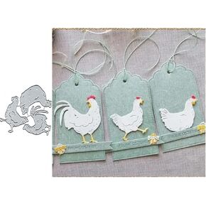 3pcs Chicken Frame Metal Cutting Dies, Art Deco Stencil, Carbon Steel, 3.62 x 3.54 inches