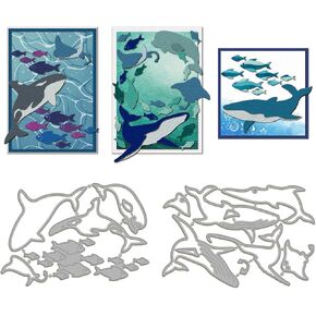 GLOBLELAND 14Pcs Whale Fish Cutting Dies Marine Animals Cutting Dies for Summer Ocean Background Card Making Metal Die Cuts Cutting Dies Templates for Scrapbooking Embossing Paper Craft Decor