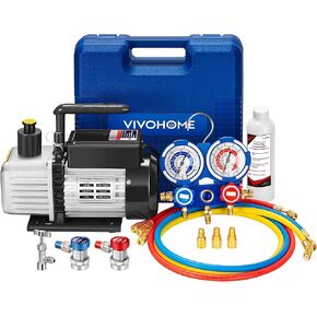VIVOHOME 110V 1/4 HP 3.5 CFM Single Stage Rotary Vane Air Vacuum Pump and R134a AC Manifold Gauge Set Kit for HVAC Air Conditioning Refrigeration Recharging in Kuwait