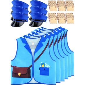 6 Sets Kid Mailman Costume Set 6 Pcs Postman Vest and Hat with 60 Pcs Envelopes Child Mail Carrier Dress Up Set for Boys Girls Career Day Halloween Pretend Party Cosplay