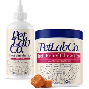 Petlab Co. - حزمة الحكة والأذن: تساعد تخفيف حكة الكلاب في دعم البشرة الجافة والحكة اليومية 30 العد ودعم صحة الأذن والصحة مع غسل الأذن الكلاب لدينا.