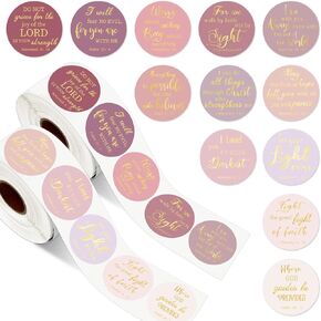 1000Pcs Jesus Faith Stickers Boho Gold Foil Bible Verse Decals 12 Designs Christian Inspirational Scripture Adhesive Labels for Card Envelope Sealing, 1.5 Inch