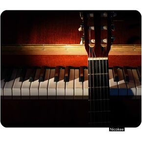 Gaming Mouse Pad Closeup of Guitar Standing Near Open Piano on Dark Background Effect Photo Non-Slip Rubber Mouse Pad for Computers, Laptop, Office 9.5 Inch x 7.9 Inch