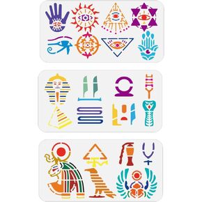 FINGERINSPIRE 3 Pcs Egypt Symbols and Patterns Stencil 5.9x11.8Inch PET Egyptian Hieroglyphic Stencils Reusable Egypt Cartouche Sphinx Eye of Horus Stencil Egyptian Totem Template for Wood Floor Wall