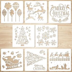 8pcs عيد الميلاد الإستنسل ، 5.16x5.08in 8 تصاميم قوالب الإستنسل الكريسم