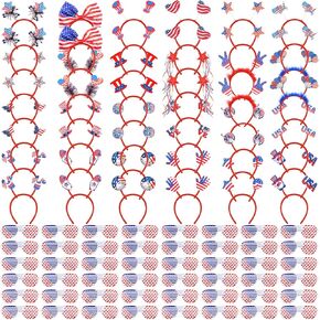 Duraaamo 96 PCS 4th of July Party Party Forms تشمل 48 PCS USA USA تصميم وطني نظارات مصراع بلاستيكية 48 PCS رئيس الوطني Boppers عقال لاستقلال يوم المحاربين القدامى