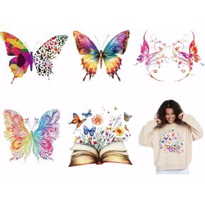 SUPERDANT 6pcs/Set PET Flowers Heat Transfer Stickers Butterfly Quotes Iron on Transfers Iron on Patches Stickers Washable Heat Transfer Paper for Clothing T-Shirt Jeans Backpacks DIY Applique