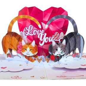 HEARTAGS- Pop Up Mothers Day Card, 6x8 in Cat Mom Mother's Day Pop Up Card for Mom, Popup Mother's Day With Envelope