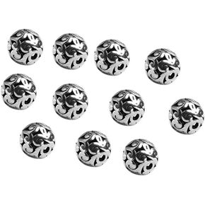 Wixine 20Pcs 12mm Tibetan Silver Carved Patterned Hollow Connector Round Spacer Charm Beads