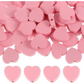 LIFKOME 100pcs Wooden Heart Beads Heart Shape Loose Beads Spacer Beads with Hole DIY Jewelry Making Crafts Beading Supplies Red