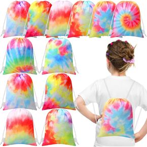 Sanwuta 12 قطعة TIE TIE Party Party Favor Acags Colorful Tie Dye Party Party Party Valss Tie Tie Dye Backstring Backpack Bage Tie Tie Dye Treat