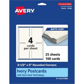 بطاقات مستطيل Avery القابلة للطباعة مع زوايا مستديرة مع تقنية التغذية المؤكدة ، 3.5 "× 5" ، بطاقة العاج غير اللامعة ، الليزر/الحبر ، 100 إجمالي ، رائع على البطاقات البريدية وشكر البطاقات
