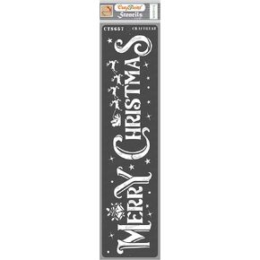 CrafTreat Reusable Merry Christmas Stencils for Painting on Wood - Merry Christmas - 3X12 Inches - Merry Christmas Stencils for Wood Signs - Merry Christmas Stencil for Cards