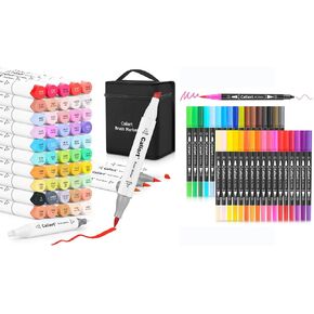 Caliart 51 Colour Brush Harkers القائمة على الكحول ، 34 علامات فنون فرشاة مزدوجة ، رسم آلام دائمة هدية أمهات للأمهات لأمي كيدز فنان بطاقات الكبار