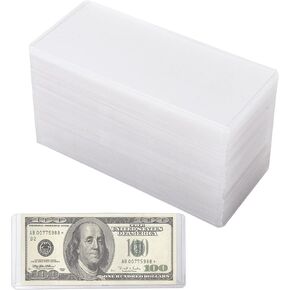 Klmnop 60 Pcs Hard Plastic Money Holder, 6.8 x 2.9 Inch Clear Paper Money Holder Currency Topload Holders, PVC Dollar Banknotes Sleeves, Waterproof Bill Protector(Clear) in Kuwait