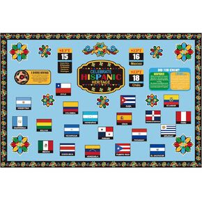95 Pcs Hispanic Heritage Month Bulletin Board Set with 200 Glue Points Spanish Hispanic Heritage Month Flags Cutouts for Teachers Latino American Spanish School Wall Bulletin Board Decor