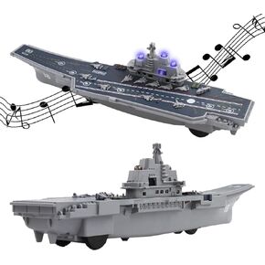 OTONOPI Aircraft Carrier Naval Ship Model Warship Battleship with Lights and Sounds Pull Back Toy Car Vehicle for Kids Room Decoration Party Favor
