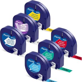بطاقة Dymo Letratag المتوافقة مع Markurlife شريط لاصق بلاستيكي 12 مم (Dymo 91331 16952 91332 91333 91334 91335 - ملون)، 1/2 بوصة × 13 قدم، من أجل Dymo LetraTag LT-100H وLetraTag XR، 6 حزم، من Ma in Kuwait