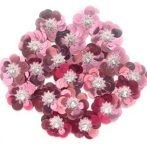20 pcs Light Pink Sequin 1 1/4" Flowers Beading Applique, Crystal Beaded Mix Flower Applique sew on Cloth Patch DIY Garment Accessory Cloth Headband Decor