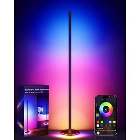 LED Corner Floor Lamp, RGB Color Changing Standing Lamp with Illuminated Base and Remote Control, Dimmable LED Lights with Music Sync for Bedroom Living Room Game Room