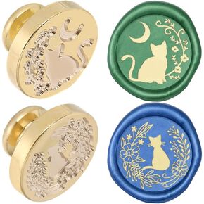 CRASPIRE 2PCS WAX SEAL SEAL HEAD CAT قابلة للإزالة للحيوان زهرة القمر ختم الختم من النحاس لإبداع الأظرف الإبداعية بطاقات الدعوات الديكور DIY SCRABKING