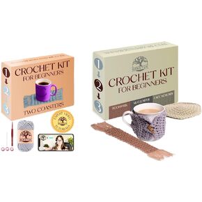 Beginner Crochet Kit Bundle – Learn to Crochet Levels 1 & 2 – Step-by-Step Video Tutorials Included – Complete Crochet Starter Set with Tools & Functional Projects – Left & Right-Handed Friendly