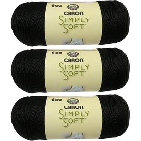 Caron Simply Soft Bulk Buy 100% Acrylic Yarn (3-Pack) ~ Black # 9727~6 oz. Skeins