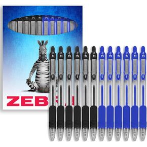 قلم حمار Zebra Pen Z -Grip القابل للسحب - الحبر الأسود والأزرق - حزمة من 12 في عبوة ذات علامات تجارية Zebra