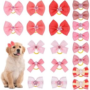 20 PCS PUPPY DOG BOWS SINGE SIDE DOG DAG DOOW مع فرق مطاطية كبيرة جرو الكلب أقواس الشعر المصنوعة يدوياً