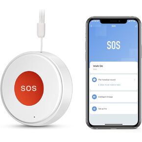 WiFi Panic Button ، أنظمة تنبيه Life Pagers لكبار السن لا رسوم شهرية ، متوافقة مع تطبيق Tuya Smart/Smart Life (يدعم فقط Wi-Fi 2.4 جيجا هرتز)