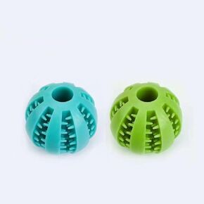 Dog Snack Toy Ball, Non toxic Chewing Toy Ball, Snack Distribution Ball Rubber Ball, Interactive Teeth Cleaning Ball, Sports Game Intelligence Training Ball (Pack of 2 Balls - Blue and Green)
