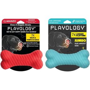 Playology Dual Layer Bone X-Large Chew Toy و Peanut Butter & Beef ، 2 pack