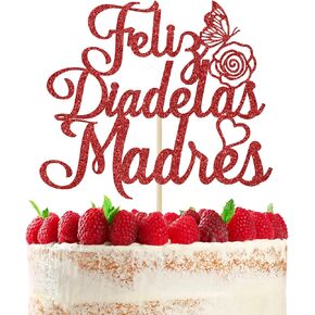 Feliz Dia de Las Madres Cake Topper ، ديكور كعكة عيد الأم ، فيليز ديا ماما/أفضل أمي على الإطلاق ، ريد بريق عيد أم سعيد/إمدادات حفلات عيد ميلاد أمي